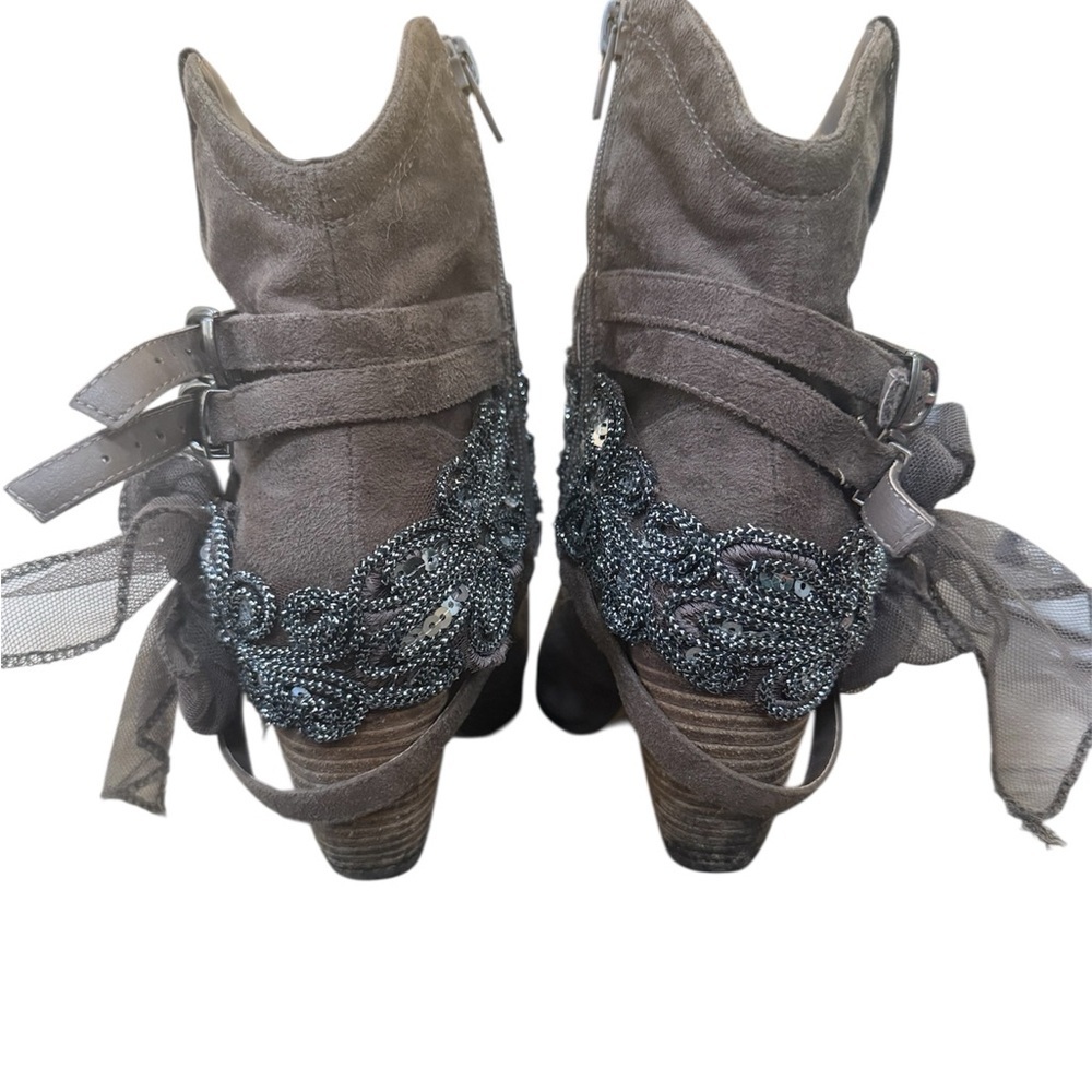 Women’s Dark Brown Embellished Combat Boots with Side Zipper - Picture 4 of 7